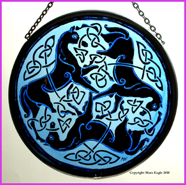 Black Pictish Horses with Blue background
