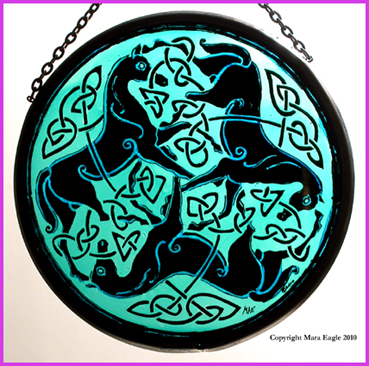 Black Pictish Horses with Green background