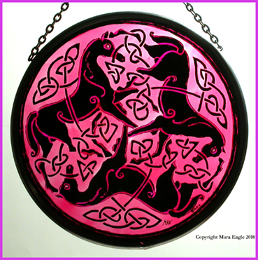 Black Pictish Horses with Pink background