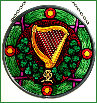 Harp with Garland and Shamrocks