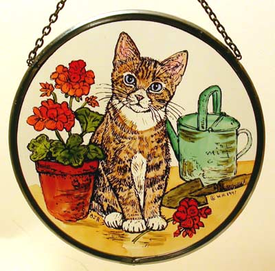 Kitten and Geraniums - 6" Roundel