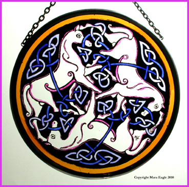 Pictish Horses - White Horses with Mauve Triskeles 