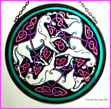 Pictish Horses - White horses with Pink Triskeles