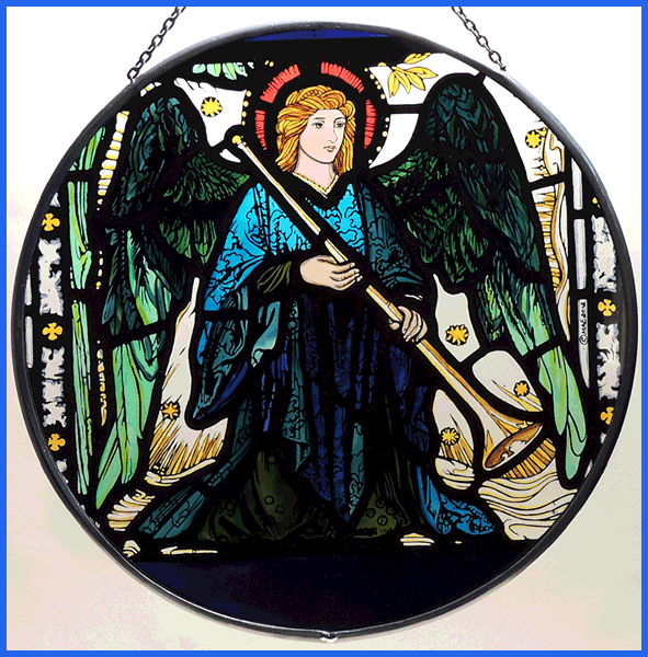 Pre-Raphaelite Blue Angel with Horn