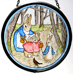 Mrs Rabbit with Flopsy Bunnies and Peter in the Wood
