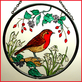 Robin and Snowdrops -  6" Roundel