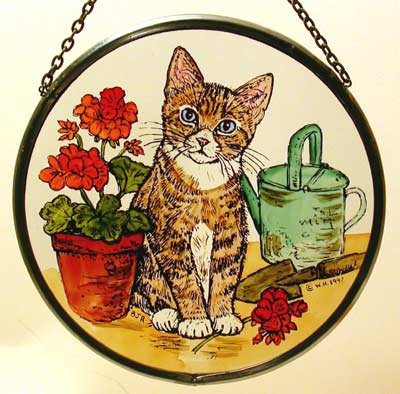 Kitten and Geraniums - 6" Roundel